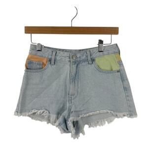 PacSun Denim Shorts Eco Rainbow High Rise Paneled ASO Outerbanks Size 25